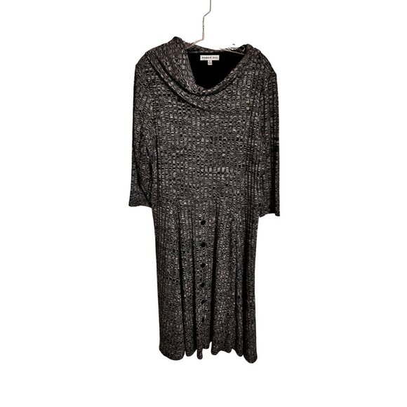 Robbie Bee Size XL Business Casual Lined Gray Textured Cowl Neck Buttoned Dress - Picture 3 of 14